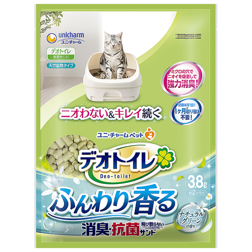 ユニ・チャーム デオトイレ ふんわり香る消臭・抗菌サンド ナチュラルグリーンの香り （猫用トイレ砂） 3.8L